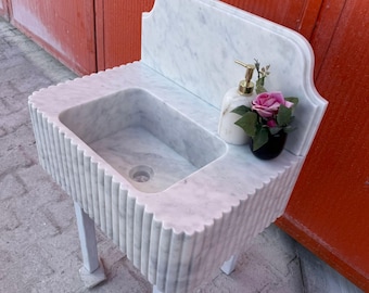 Carrara Marble Sink | Wall Mounted Bathroom Sinks | Reclaimed Marble Basin With Drawers | Vanity Vessel