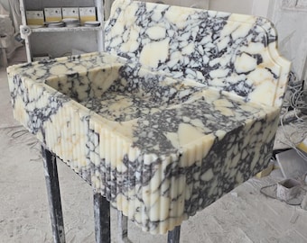 Calacatta Viola Marble Sink, Custom Calacatta Bathroom Wall Mounted Stone Basin, Vanity