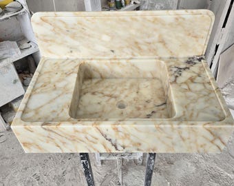 Calacatta Gold Marble Sink, Custom Bathroom Basin, Wall Mounted Stone Basin, Vanity Sinks Goldmarble