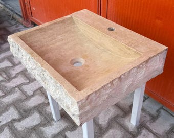 Travertine Sink | Luxury Bathroom Vanity | Natural Stone Basin, Wall-mounted bathroom Sinks
