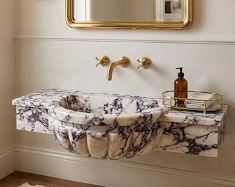 Calacatta Viola Marble Sink, Custom Calacatta Bathroom Wall Mounted Stone Basin, Vanity Sinks