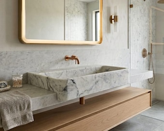 Carrara Marble Sink- Wall Mounted Bathroom Sinks, Carrara Washbasin, Vanity Basin