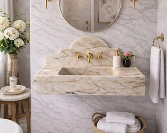 Calacatta Gold Marble Sink, Custom Bathroom Basin, Wall Mounted Stone Basin, Vanity Sinks