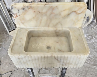 Calacatta Gold Marble Sink, Custom Calacatta Bathroom Wall Mounted Stone Basin, Drawers