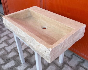 Travertine Sink | Luxury Bathroom Vanity | Natural Stone Basin, Wall-mounted bathroom Sinks,