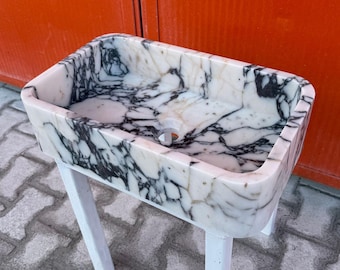 Calacatta Viola Marble Sink -  Wall Mounted Stone Basin, with drawers Sink, Custom Bathroom Vanity