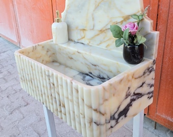 Calacatta Gold Marble Sink - Custom Calacatta Bathroom Wall Mounted Stone Basin, Vanity
