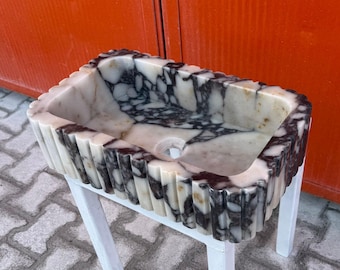 Calacatta Viola Marble Sink, with drawers Sink- Custom Bathroom Vanity, Wall Mounted Stone Basin