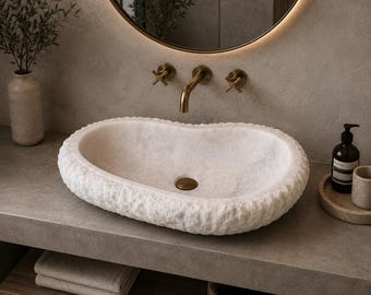 Handgefertigte Bio Marmor Schiff Waschbecken Naturstein Badezimmer Becken Skulpturale Arbeitsplatte Waschbecken Modernes Design