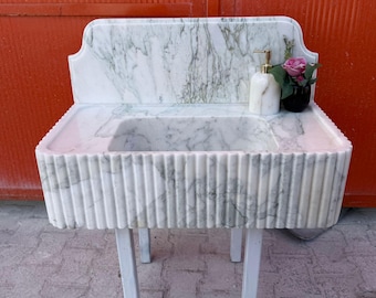 Carrara White Marble Sink- Wall Mounted Bathroom Sinks, Carrara Washbasin, Vanity Basin