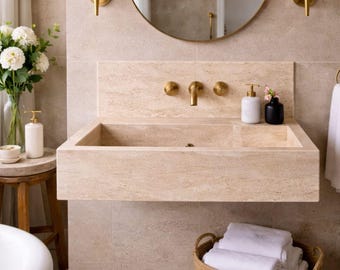 Travertine Sink | Luxury Bathroom Vanity | Natural Stone Basin, Wall-mounted Sinks, Vanity