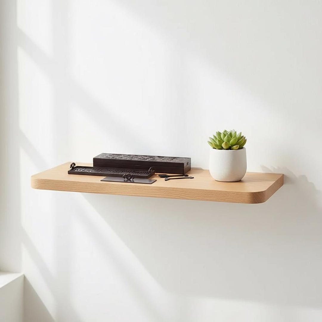 Floating Shelf | Rounded Edge Light Wood Shelf | Minimalist Wall ...