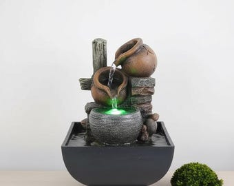 Keramische waterfontein | Rustieke LED-binnendecoratie | Zen-ontspanning op je bureau