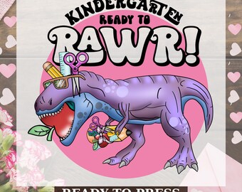 Transferencia DTF para jardín de infantes lista para Rawr, impresión DTF para jardín de infantes, maestra de jardín de infantes lista para prensar, lindo dinosaurio para la vuelta a clases (prensa térmica)