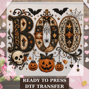 Vintage BOO Halloween Dtf Transfer, Gothic Pumpkin Graphic Heat Press, Spooky Season Dtf, Retro  Skeleton Skull Bat Fall Graphic Dtf Print