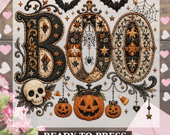 Vintage BOO Halloween Dtf Transfer, Gothic Pumpkin Graphic Heat Press, Spooky Season Dtf, Retro  Skeleton Skull Bat Fall Graphic Dtf Print