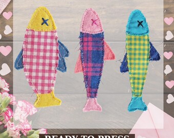 Summer Fish Dtf Transfer, Patchwork Quilted fis Ready to Press, Sardine Beach Heat Press, Vintage Aesthetic Dtf, Cool Womens Print, Summer