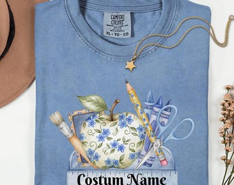 Costum Teacher Name DTF Transfer, Back To School Teach Ready to Press, Back to School Supplies, Doodle Dtf, Crayon Apple Pencil Scissors Dtf
