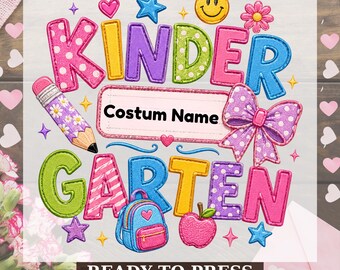 Custom Kindergarten Teacher Coquette DTF Transfer, Personalized Teacher Name,  Kindergarten Dtf Print, Kindergarten Teacher Ready to Press