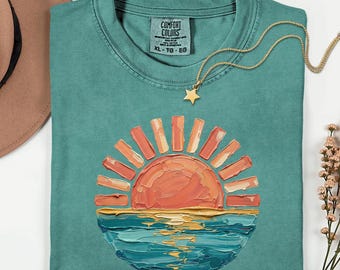 Sunset Beach Dtf Transfer, Coastal Ocean Graphic Ready to Press, Retro Summer Vacation Dtf, Cute Travel Print, Only Print- Not real Painting