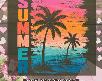 Beach Summer Ready to Press, Sun Salt Sand Dtf Transfer, Tropical Vacation Heat Press, Coastal Graphic Dtf Print, Palm Tree Dtf, Ocean Beach