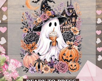 Spooky Season Ghost Dtf Transfer, Floral Witch Ghost Ready to Press, Cute Halloween Pumpkin Heat Press, Haunted House Graphic Dtf for Women