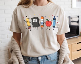 Funny Teacher Life Dtf Transfer, Back To School Ready to Press, Preschool Teacher School Supplies Dtf Pres, Crayon Apple Pencil Notebook Dtf