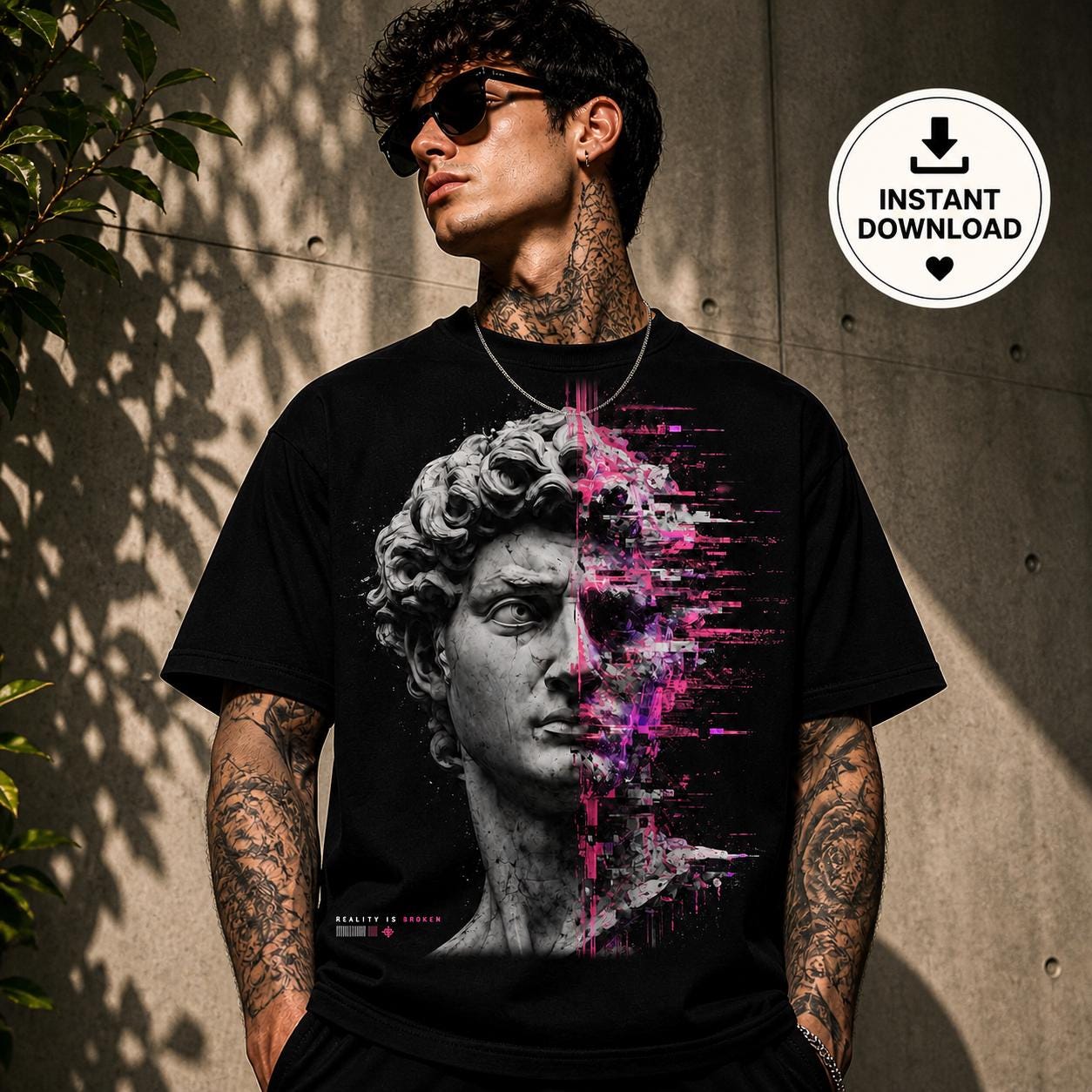 Glitch David Statue PNG, Broken Reality Cyberpunk Art, Marble Sculpture ...