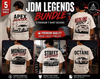 JDM Legends Bundle | 5 Racing Car PNG T-Shirt Designs (Digital Download)