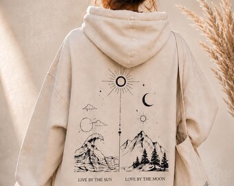 Sun Moon Mountains Ocean Graphic PNG, Minimalist Boho Spiritual Design (Digital Download)