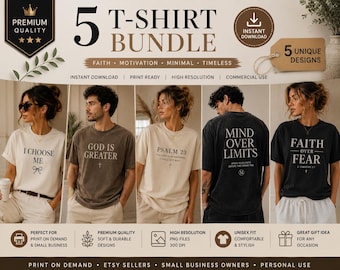 5 Christian Motivational T-Shirt Designs | Faith Over Fear, Psalm 23 (Digital Download)