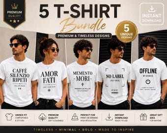 5 Minimal Italian Typography T-Shirt Designs (Instant Download)
