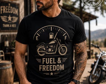 Fuel & Freedom Motorcycle PNG, Vintage Biker Lifestyle Graphic (Digital Download)