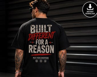 Built Different Motivational Typography PNG, Streetwear Back Print (Instant Download)