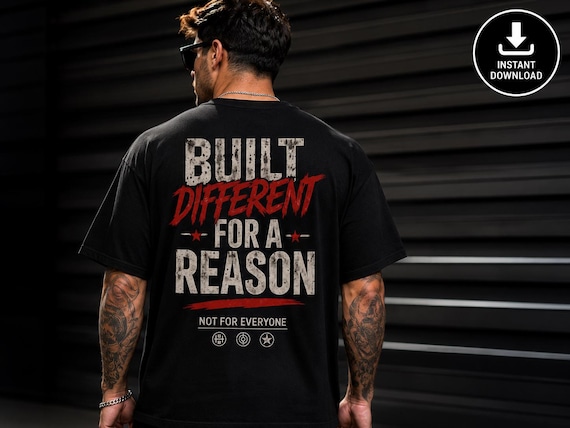 Built Different Motivational Typography PNG, Streetwear Back Print (Instant Download)