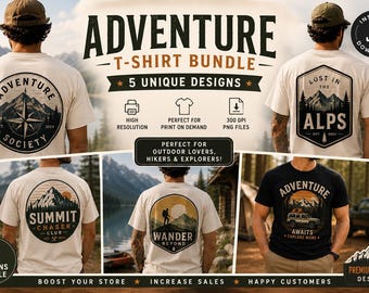 Adventure T-Shirt Bundle, 5 Vintage Nature Designs (Digital Download)