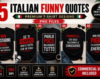 5 Italian Funny Quotes PNG T-Shirt Designs (Instant Download)