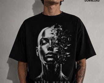 AI Identity Crisis Shirt, Futuristic Cyberpunk Glitch Design (Digital Download)