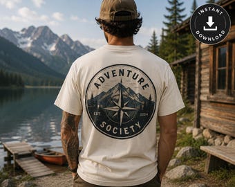 Adventure Society PNG, Vintage Mountain Compass Design (Digital Download)