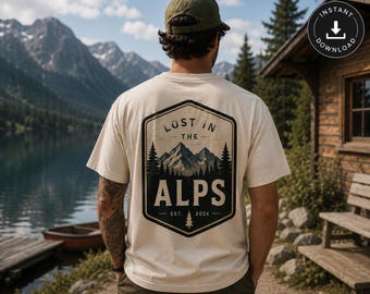 Lost In The Alps Mountain Design, Vintage Hiking Graphic, Outdoor Explorer Artwork (Digital Download)
