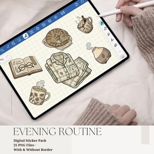 Evening Routine Digital Stickers | Cozy Night Sleep Tracker PNG (Digital Download)