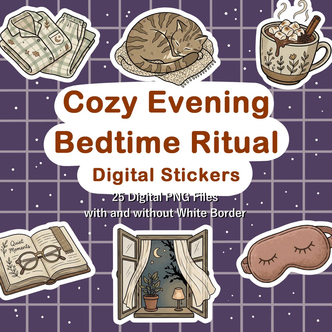 Bedtime Ritual Visuals Cozy Evening Bedtime Ritual Digital Stickers (PNG Files) - Etsy