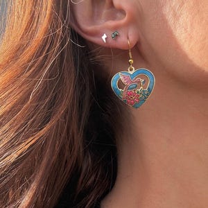 1980s cloisonne heart drop earrings