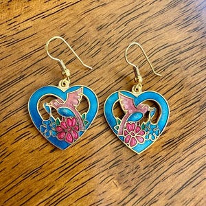 Pendientes vintage de esmalte cloisonné de los años 80, nuevos sin usar. imagen 2