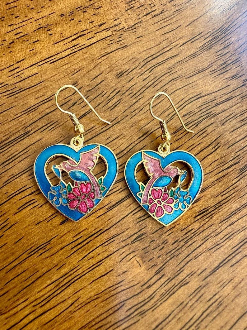 Pendientes vintage de esmalte cloisonné de los años 80, nuevos sin usar. imagen 2