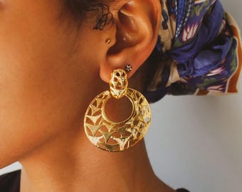Pendientes vintage de los años 80 para orejas perforadas - Chapados en oro de 18 quilates, nuevos sin usar