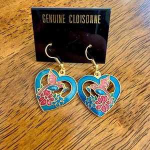Pendientes vintage de esmalte cloisonné de los años 80, nuevos sin usar. imagen 3