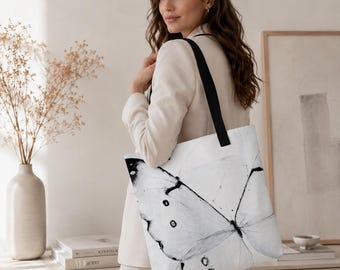 Abstract Butterfly Tote Bag, Monochrome Watercolor Butterfly Bag, Elegant Artistic Tote, Minimalist Black & White Wearable Art Bag