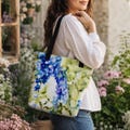 Blue Floral Tote Bag | Watercolor Flower Bag | Botanical Art Tote | Delphinium Shoulder Bag | Wearable Art Gift product logo