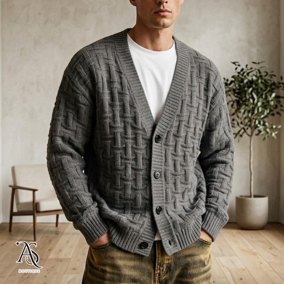 Textured Button Cardigan | Casual V Neck Sweater | Daily Wear | Minimal Streetwear Style